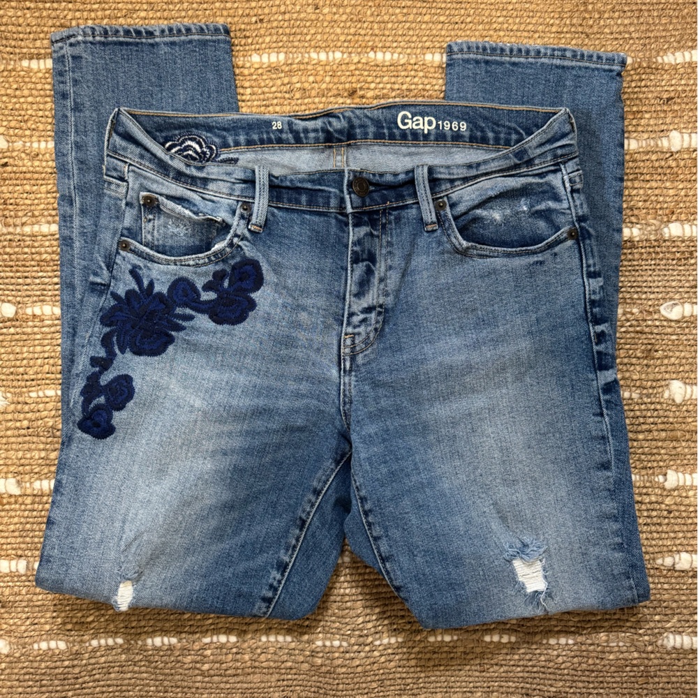 Gap 1969 Blue Floral Embroidered Jeans women’s size 28 - Picture 4 of 12